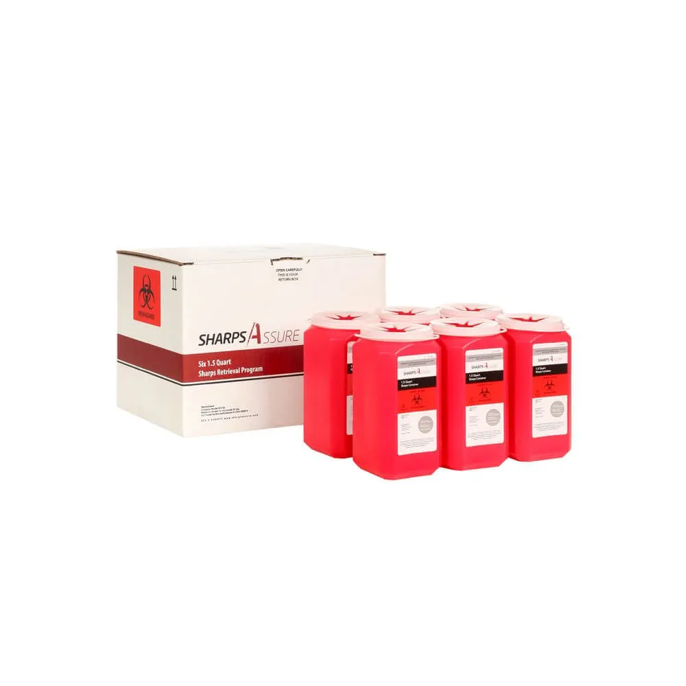 1.5 Quart Sharps Assure© Biohazard by Mail - 6 Pack
