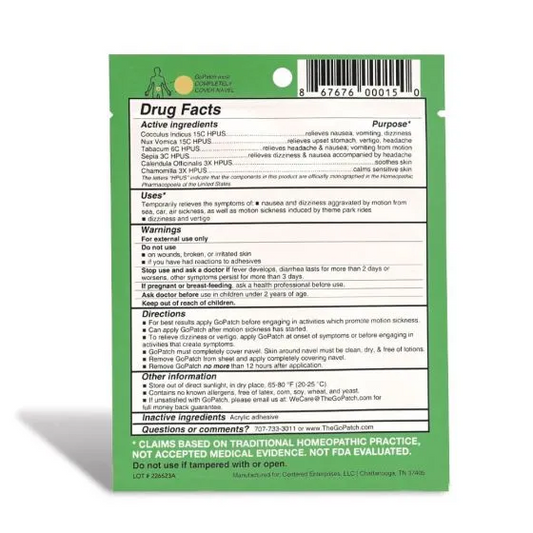 GoPatch Motion Sickness + Dizziness Relief Homeopathic Patch Pack of 6