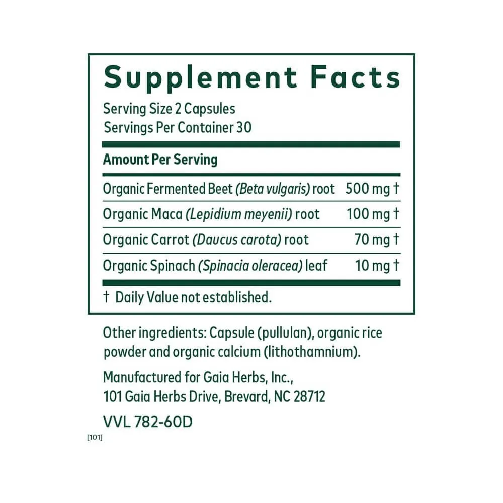 GAIA HERBS PRO FERMENTED BEET AND MACA - 60 CAPSULES