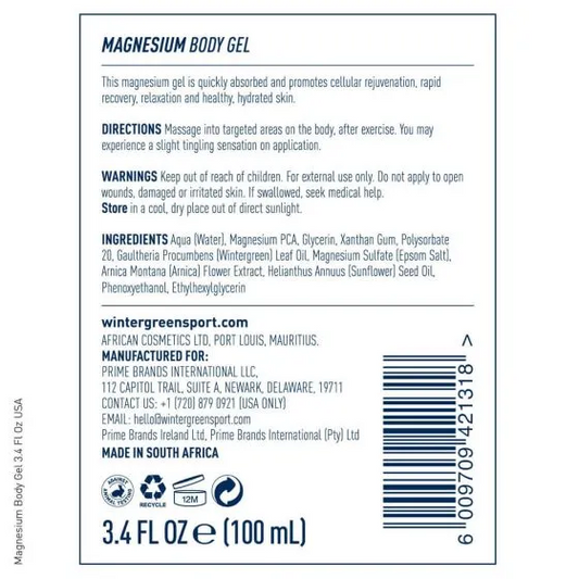 Wintergreen Magnesium Body Gel 3.4 Oz