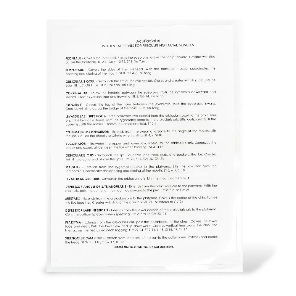 AcuFacial Muscle-Meridian Chart