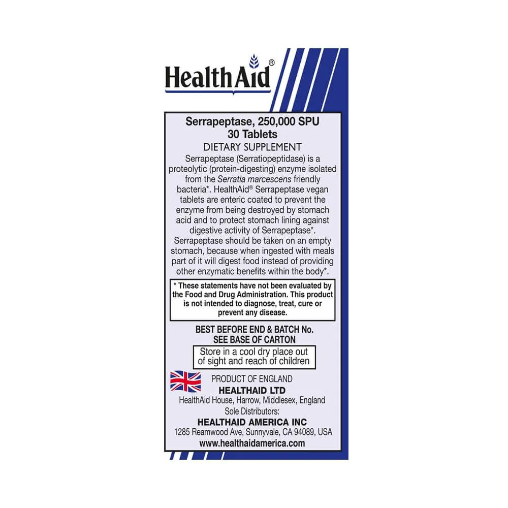 HealthAid Serrapeptase 250,000 SPU Tablets