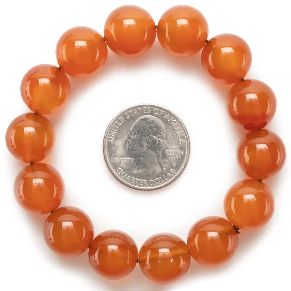 Carnelian 14mm Round Bead Elastic Gemstone Bracelet - Image 2