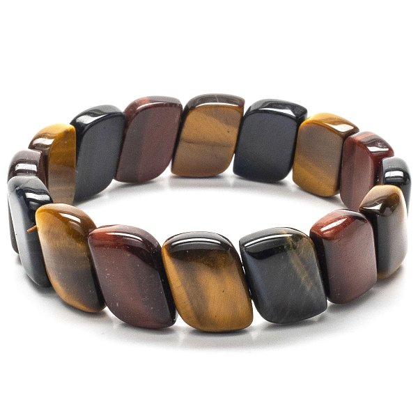 Red, Blue and Yellow Tiger Eye Diagonal Gemstone Bracelet