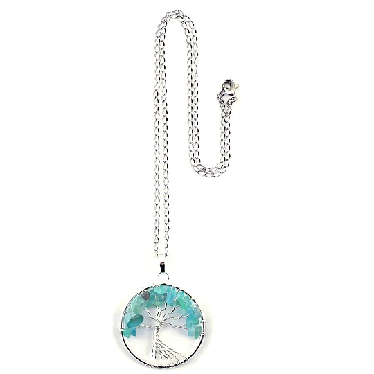 Aquamarine Chakra Gemstone Tree of Life Necklace - Image 2