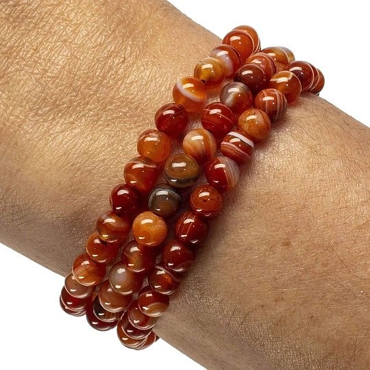 Carnelian 6mm Bead Triple Wrap Elastic Gemstone Bracelet - Image 2