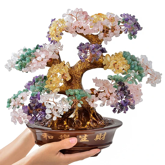 Multi-Gemstone Tree of Life on Resin & Wood Base