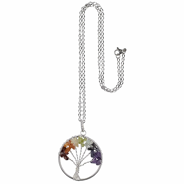 Multi Gem Chakra Tree of Life Neckace & SS chain - Image 2