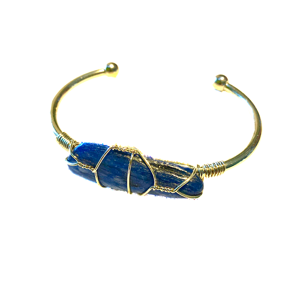 Kyanite Rough Gemstone Gold Bangle Cuff Bracelet