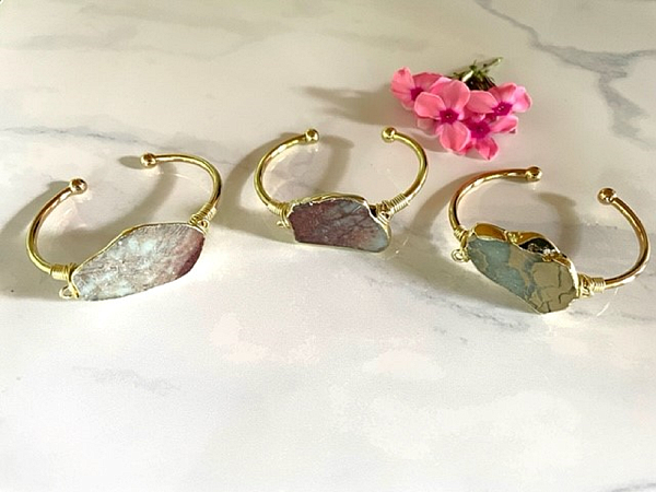 Ocean Jasper Gold Bangle Cuff Bracelet