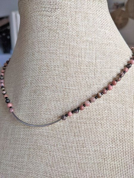 Rhodonite and Silver Bar Necklace