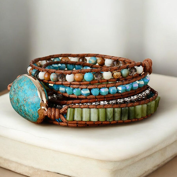 Twisted Ocean Jasper Wrap Bracelet - Image 4