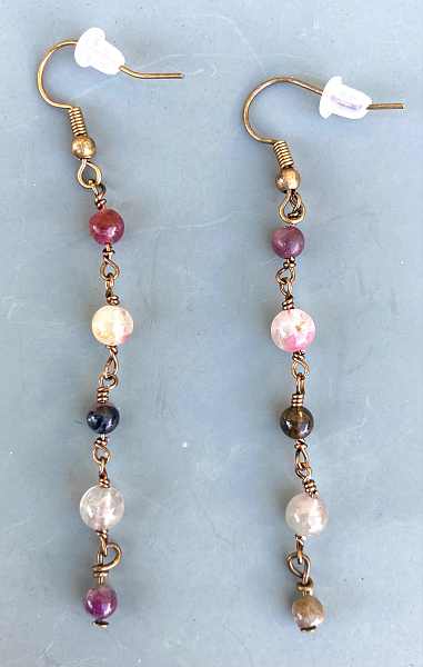 Watermelon Tourmaline Wirewrapped Drop Earrings