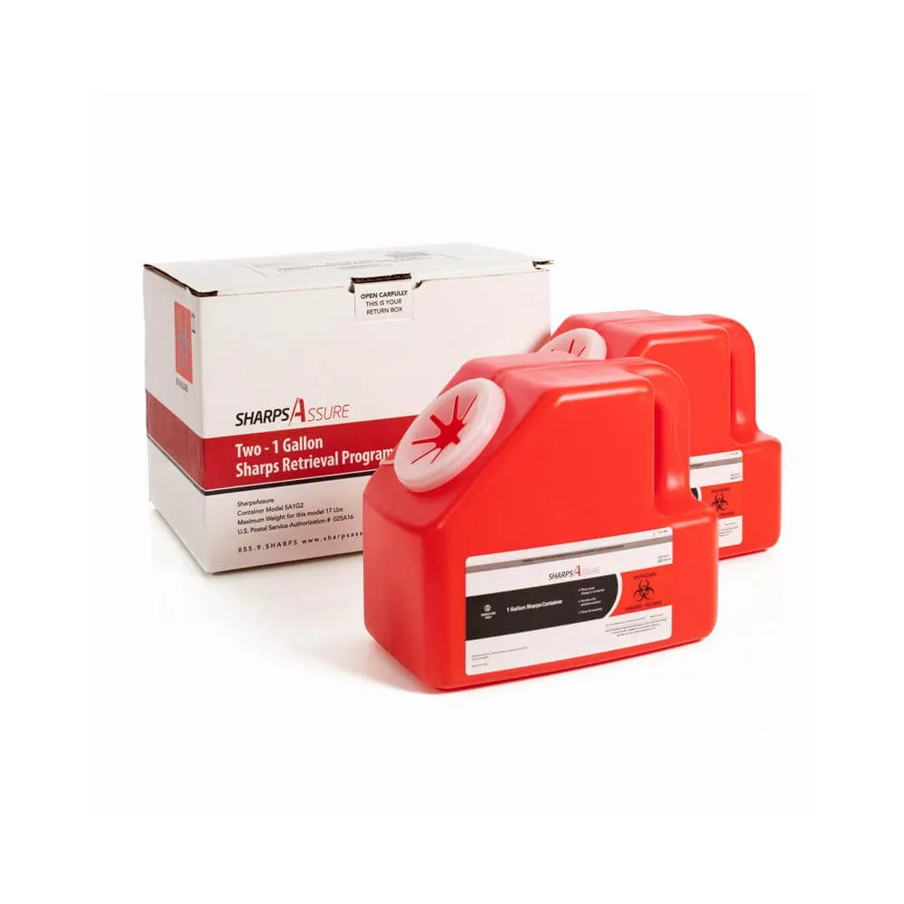 1 Gallon Sharps Assure© Biohazard by Mail - 2 Pack