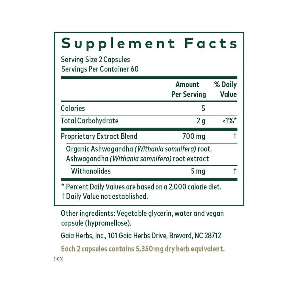 Gaia Herbs PRO Ashwagandha 700 - 120 Capsules
