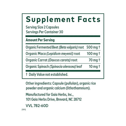 GAIA HERBS PRO FERMENTED BEET AND MACA - 60 CAPSULES