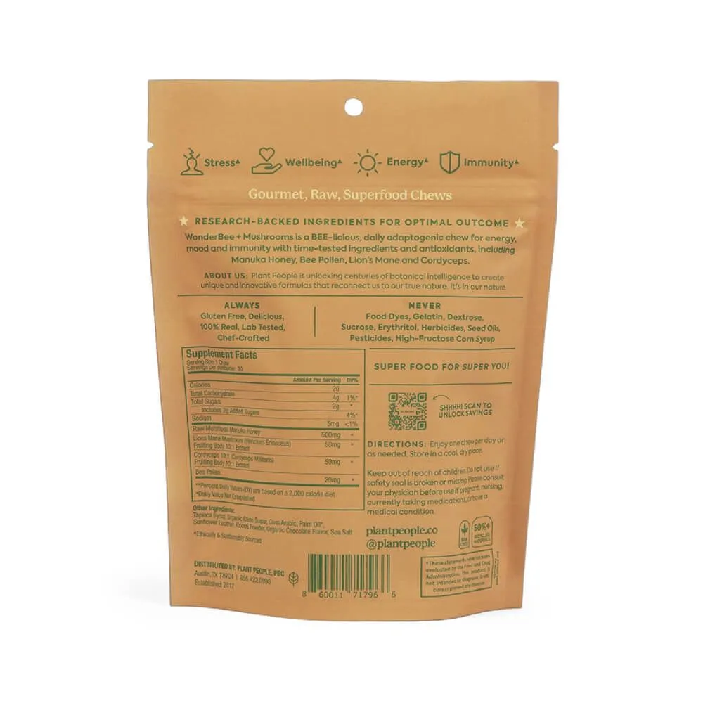 Plant People WonderBee Superfood + Mushroom Honey Chews - Chocolate