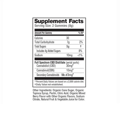 NuLeaf Naturals CBD/CBN 3:1 Sleep Gummies - Mixed Berry