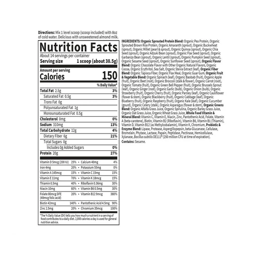 Garden of Life Raw Organic Meal Replacement Plant-Based Protein Powder