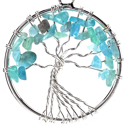 Aquamarine Chakra Gemstone Tree of Life Necklace