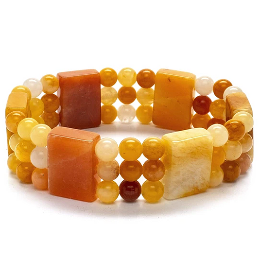 Butter Jade Rectangular and Circular Bead Gemstone Bracelet