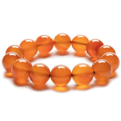 Carnelian 14mm Round Bead Elastic Gemstone Bracelet