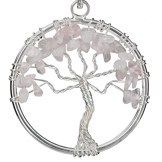 Rose Quartz Chakra Gemstone Tree of Life Necklace