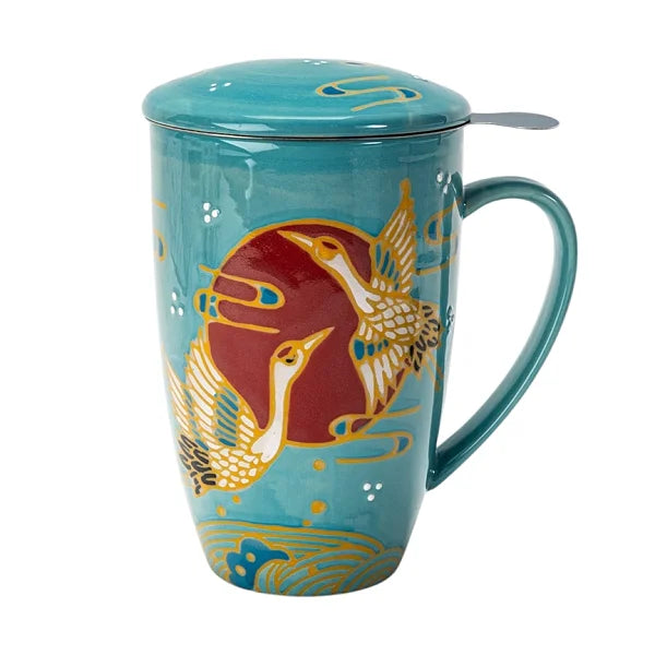 Tea Mug w/Infuser, Japanese Crane - 15oz