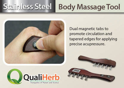 Gua Sha & Body Massage Multi-purpose Tool (stainless steel, Beech wood, magnetic energy)