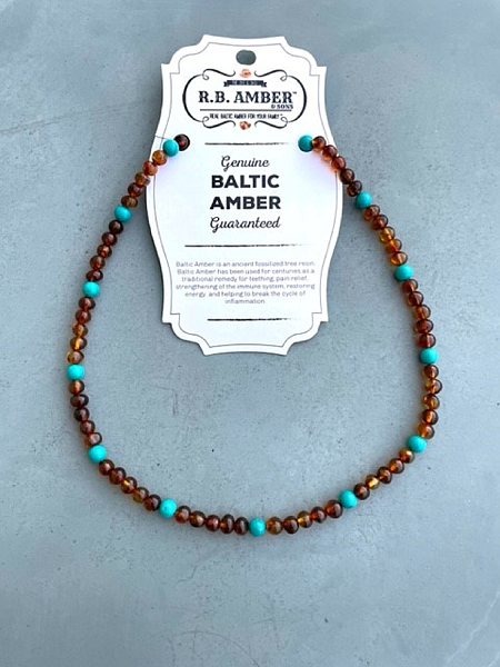 Baltic Amber Cognac with Turquoise Necklace