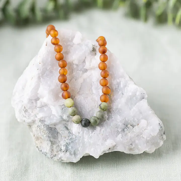 Baltic Amber & Green Jade Necklace