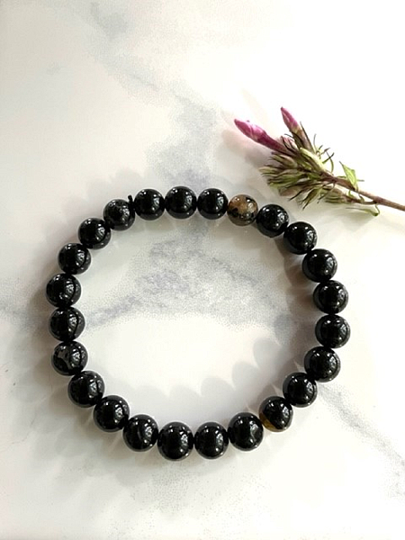 Black Tourmaline 8mm Elastic Beaded Gemstone Bracelet