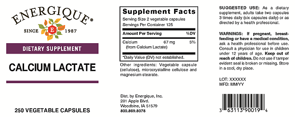 Calcium Lactate, 250 Caps - Image 2