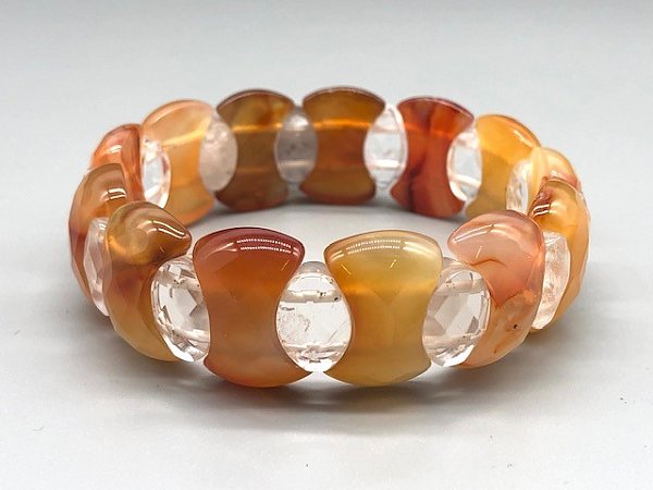 Faceted Carnelian & Quartz Natural Gemstone Elastic Bracelet
