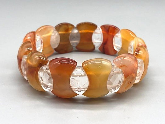 Faceted Carnelian & Quartz Natural Gemstone Elastic Bracelet