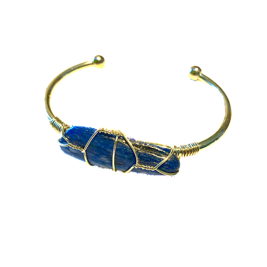 Kyanite Rough Gemstone Gold Bangle Cuff Bracelet