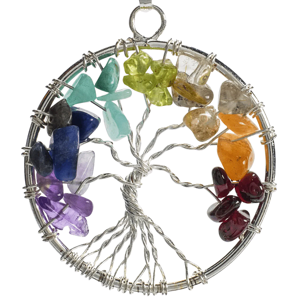 Multi Gem Chakra Tree of Life Neckace & SS chain