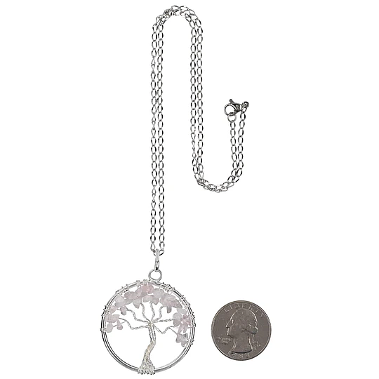 Rose Quartz Chakra Gemstone Tree of Life Necklace - Image 2