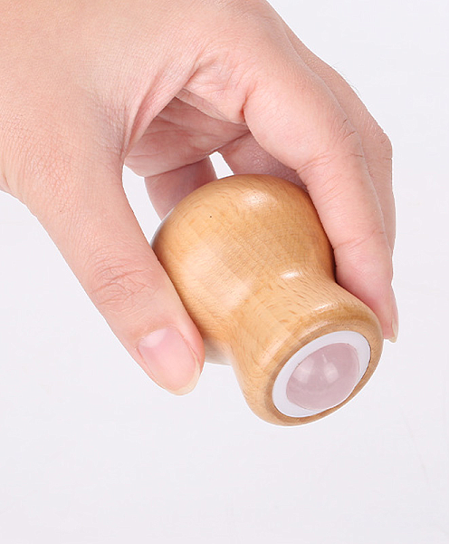 Rose Quartz Massage Ball Roller with Wooden Gourd Holder - Image 2