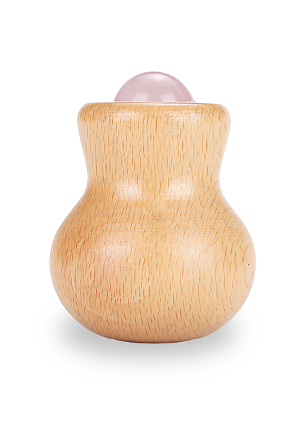 Rose Quartz Massage Ball Roller with Wooden Gourd Holder