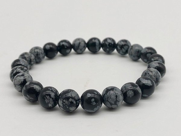 8mm Snowflake Obsidian Elastic Beaded Bracelet