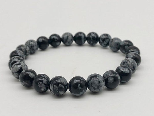 8mm Snowflake Obsidian Elastic Beaded Bracelet