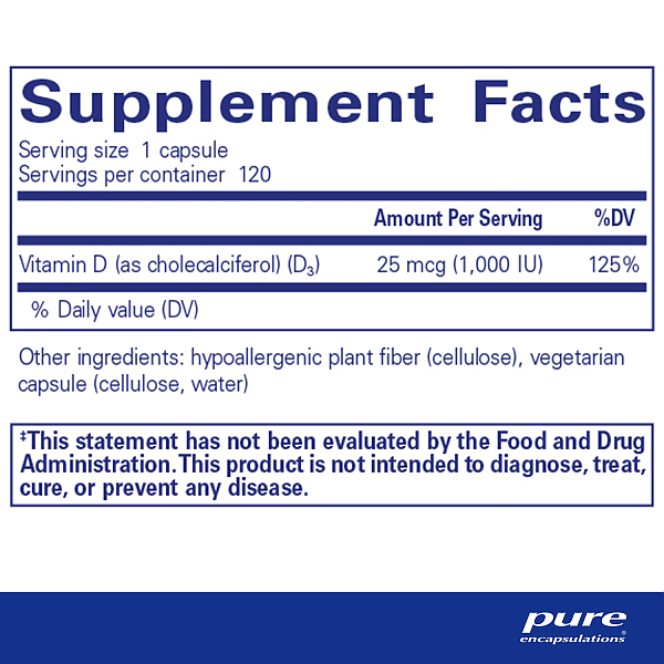 Vitamin D3, 1000 i.u. (120 capsules) - Image 2