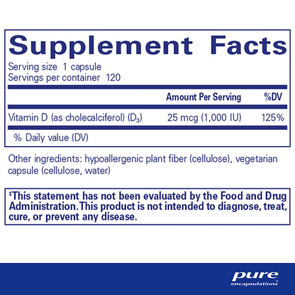 Vitamin D3, 1000 i.u. (120 capsules) - Image 2