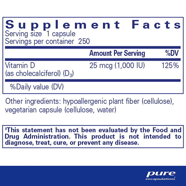 Vitamin D3, 1000 i.u. (250 capsules) - Image 2