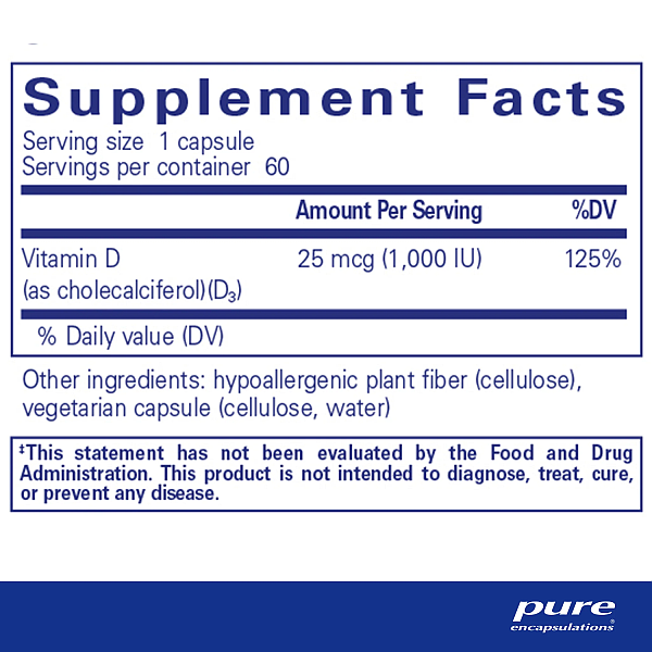 Vitamin D3, 1000 i.u. (60 capsules) - Image 2