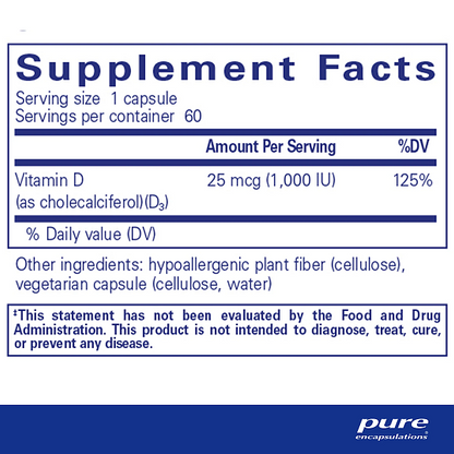 Vitamin D3, 1000 i.u. (60 capsules) - Image 2